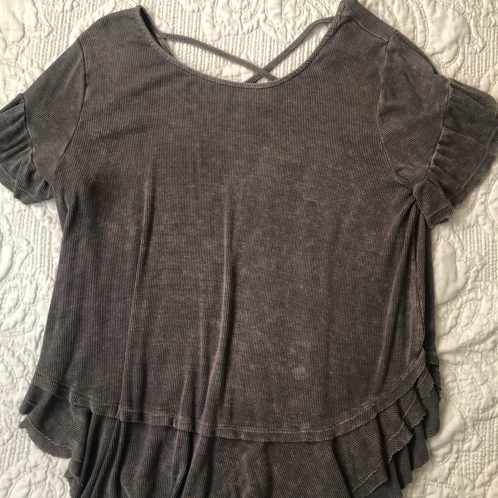 Ribbed Flowy Women’s Shirt Brown Ruffles